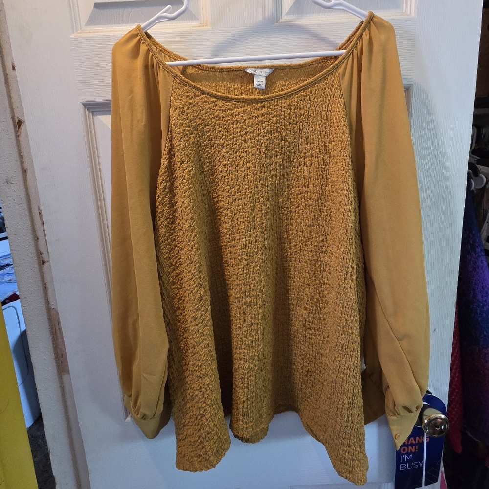 Textured Mustard Peasant Blouse